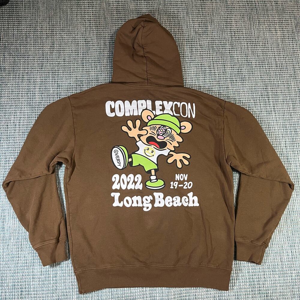 Complex Con x Verdy 2022 Long Beach Brown‎ Pullover Hoodie Size M New